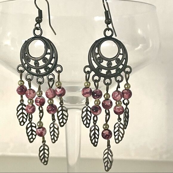 Drop earrings with pink beads - Picture 1 of 14